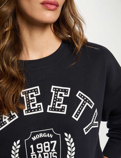 Sweat col rond imprimé bleu marine femme