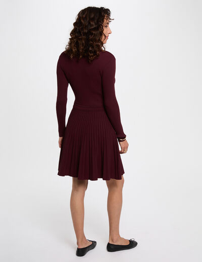Robe tricot col rond prune femme