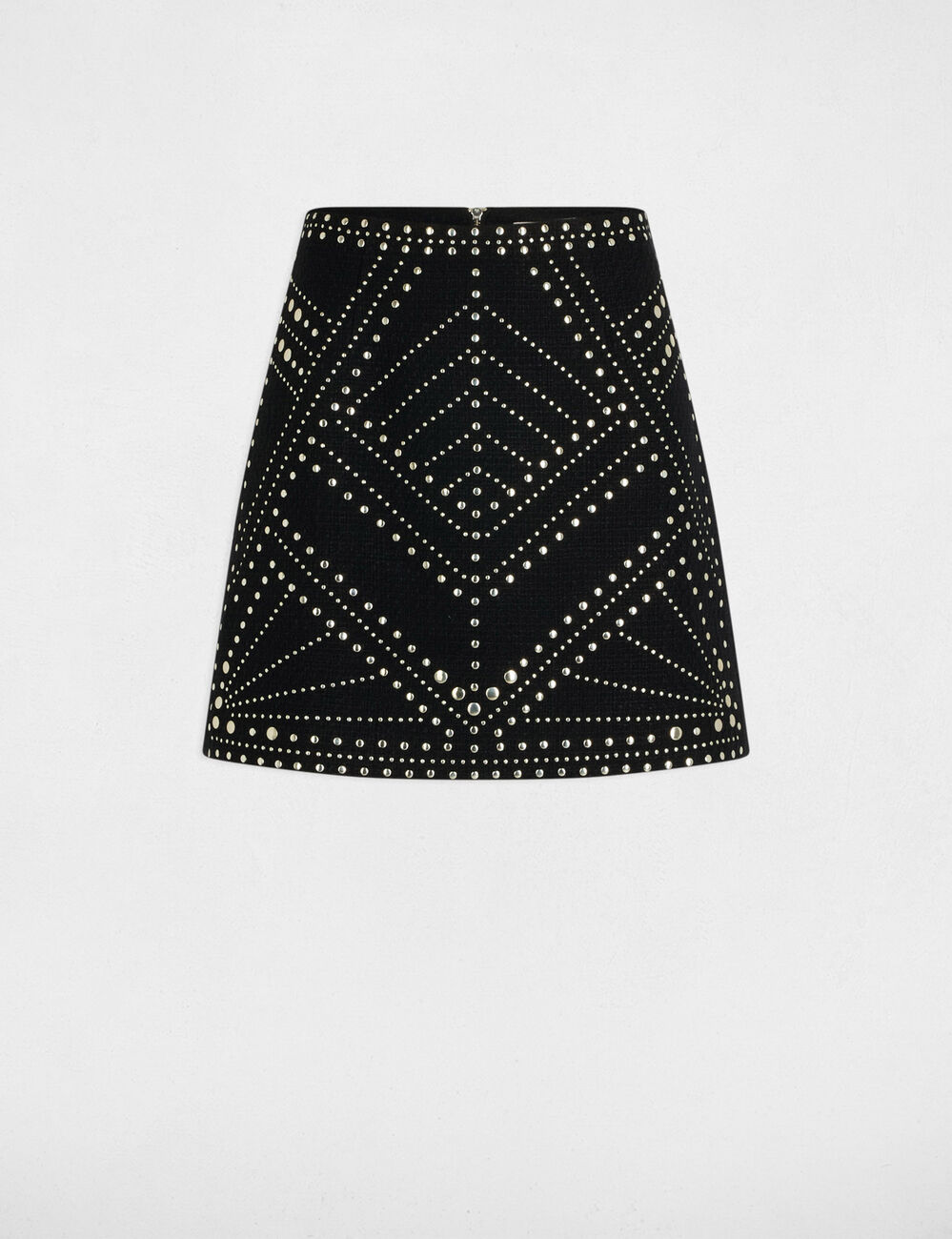 Korte tweed-rok met studs zwart vrouw