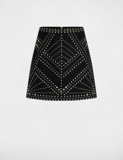 Korte tweed-rok met studs zwart vrouw