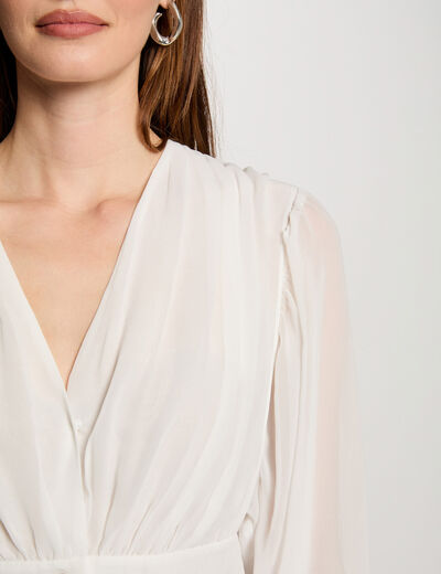Blouse met lange mouwen en drapeereffect helder wit vrouw