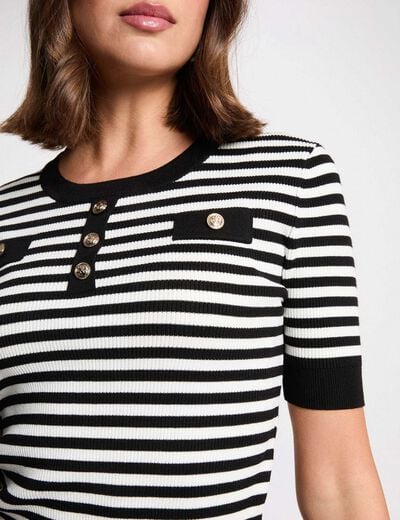 Pull ray&eacute; manches courtes blanc femme