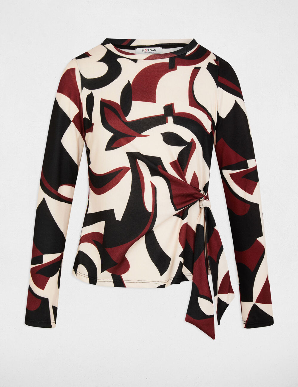 T-shirt noué col rond multicolore femme