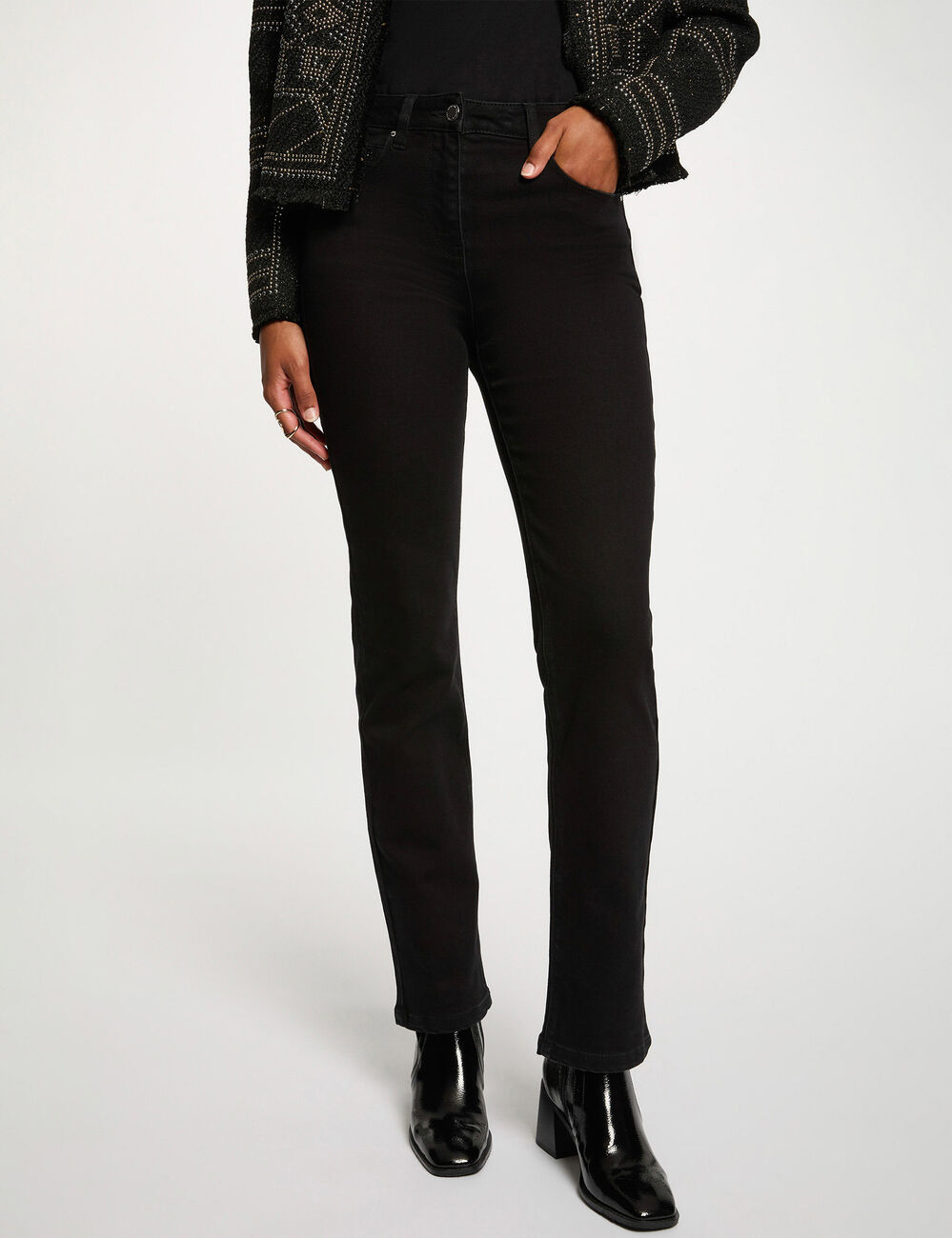Rechte jeans met strass zwart vrouw