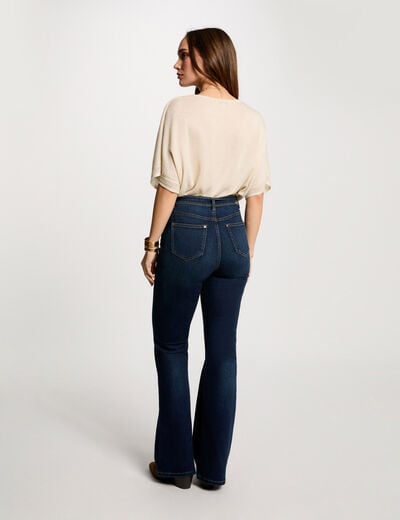 Pull col en V manches courtes ivoire femme