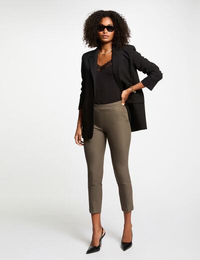 Pantalon cigarette 7/8ème vert kaki femme