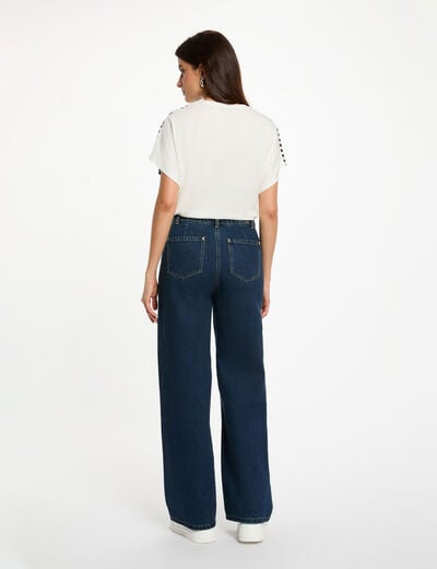 Kort T-shirt met ronde hals helder wit vrouw
