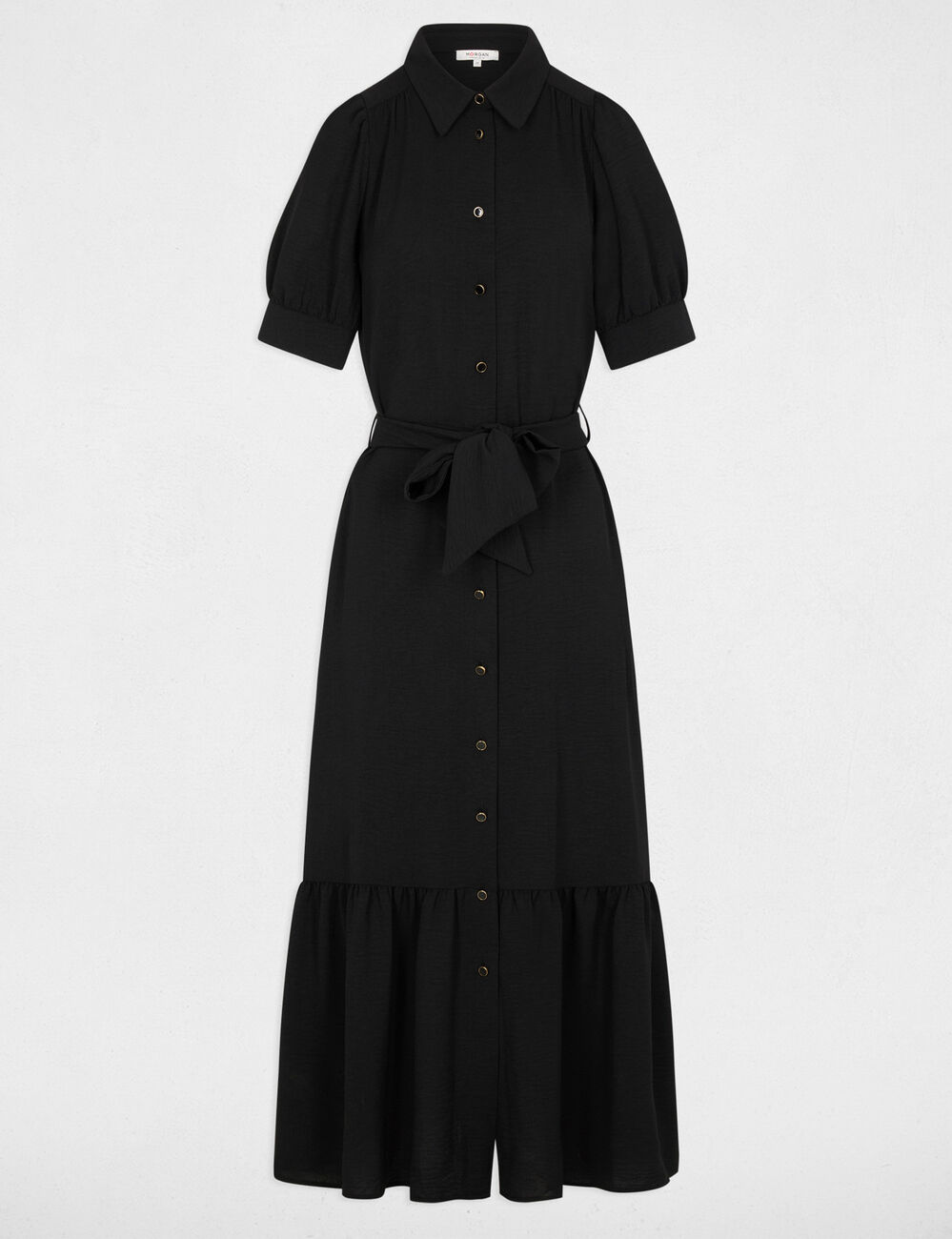Jurk met pofmouwen in tricot zwart vrouw