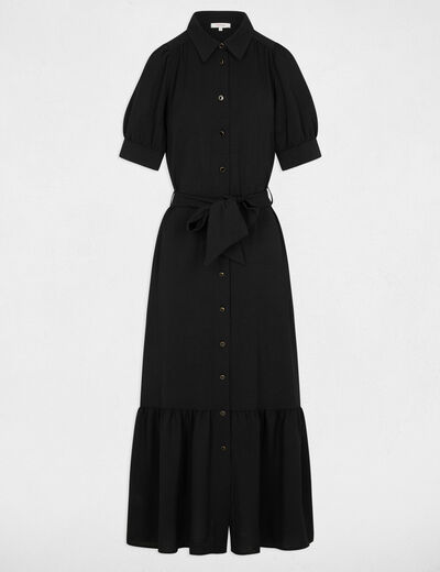 Jurk met pofmouwen in tricot zwart vrouw