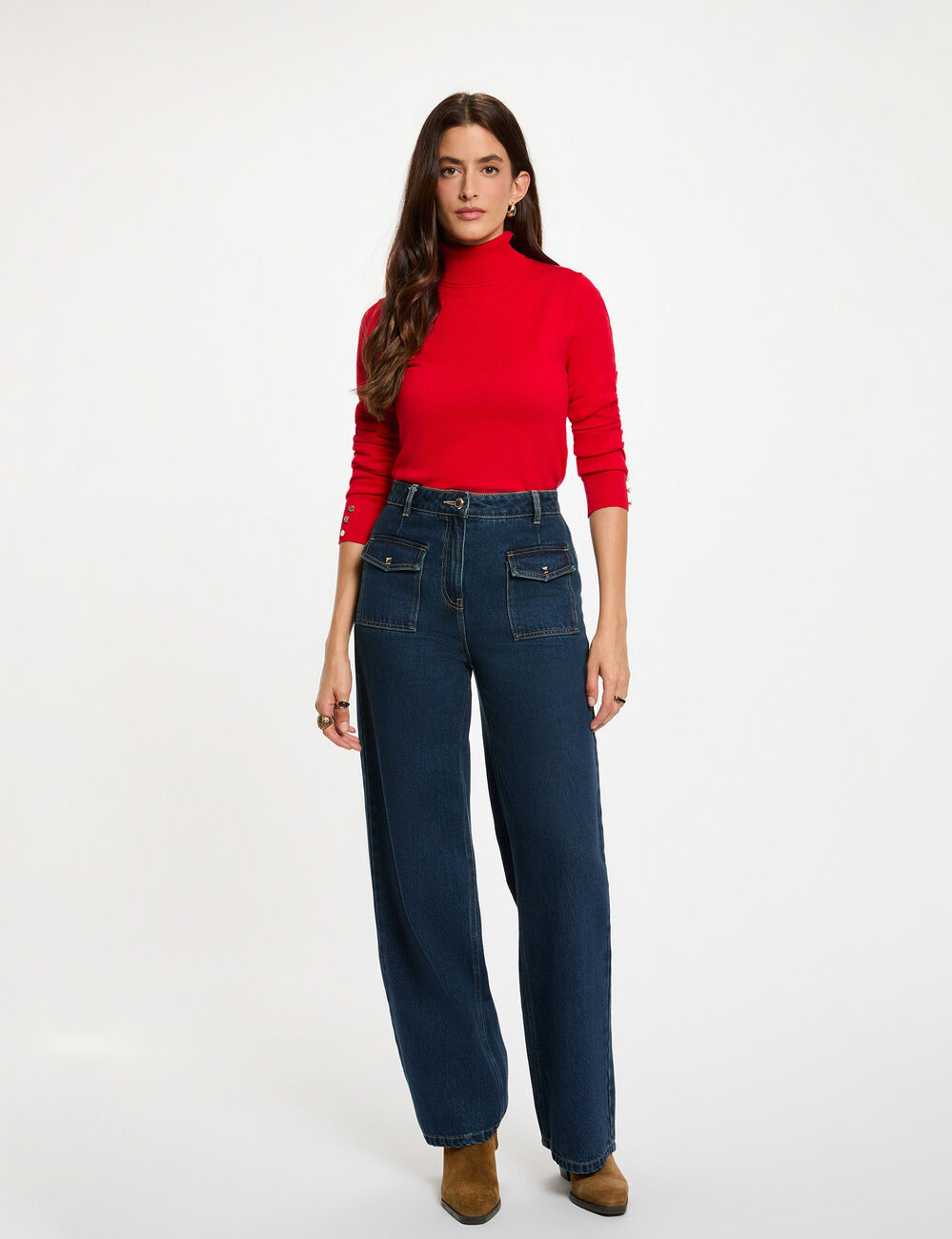 Pull col roul&eacute; rouge femme