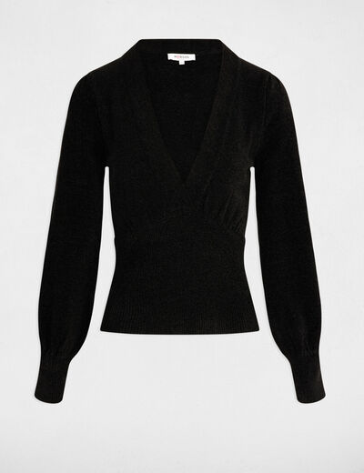 Pull col effet croisé noir femme