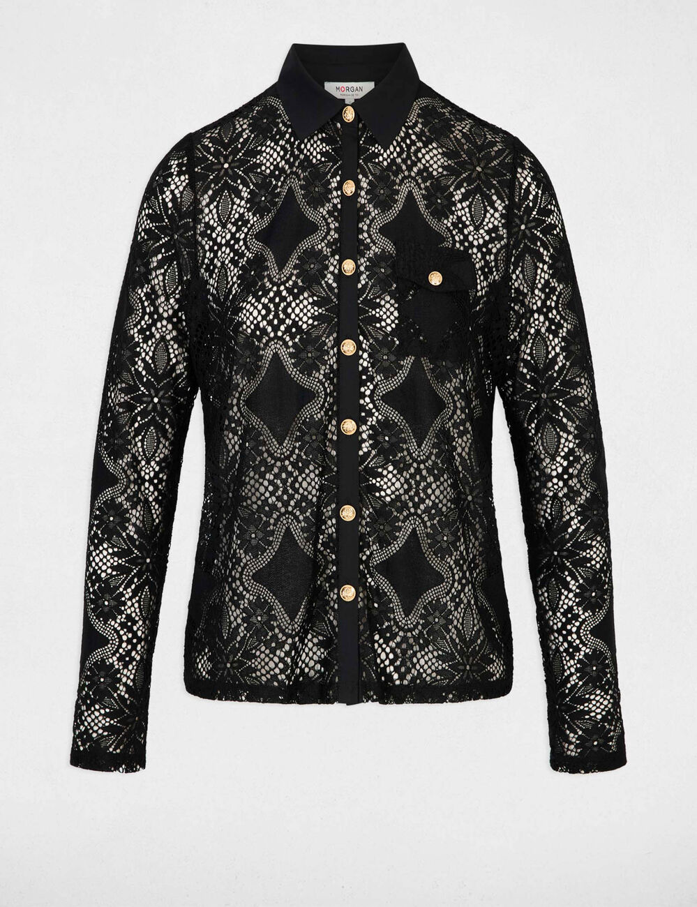 Kant blouse met reverskraag zwart vrouw