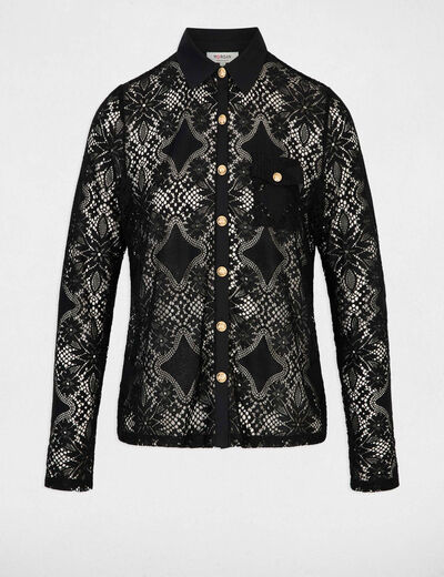 Kant blouse met reverskraag zwart vrouw