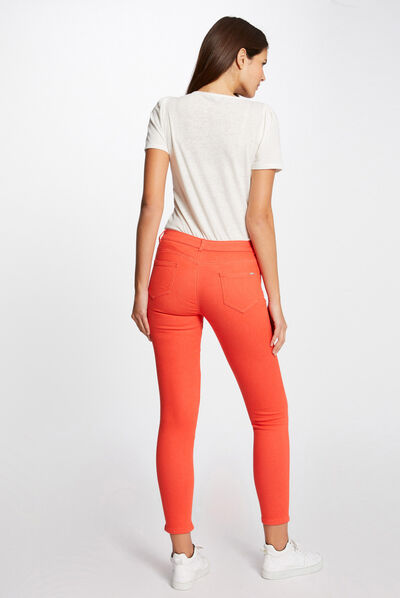 Skinny jeans met lage taille oranje vrouw