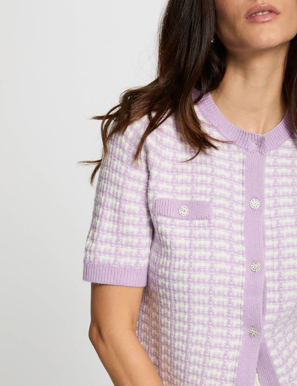 Vest met korte mouwen en print ivoor vrouw