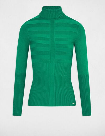 Pull col roul&eacute; ajust&eacute; vert clair femme