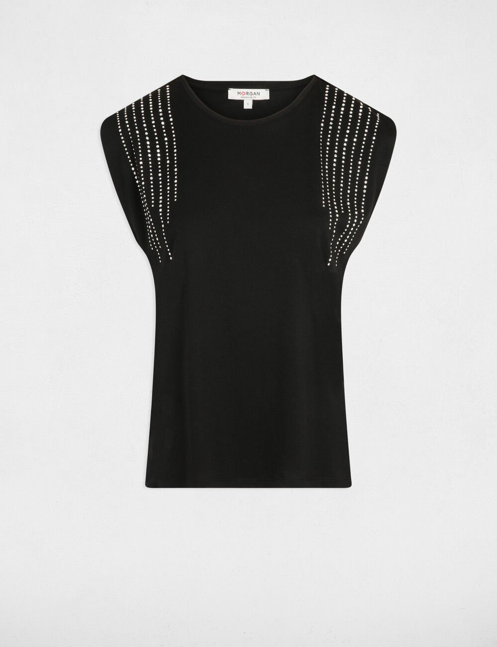 T-shirt manches courtes strass noir femme