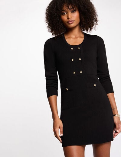 Robe tricot courte trap&egrave;ze noir femme