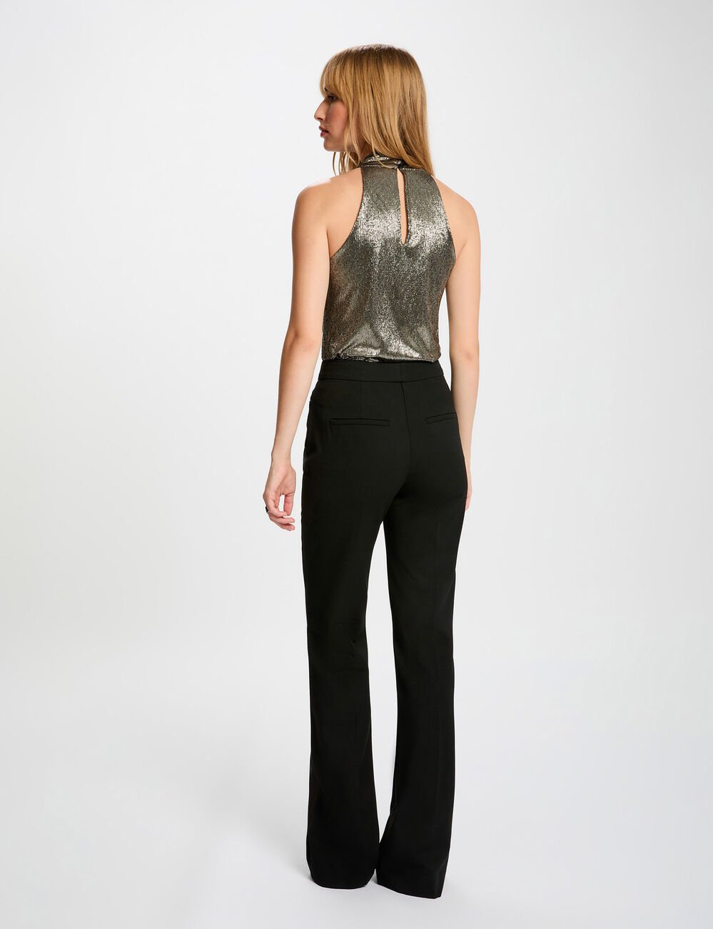 T-shirt col bénitier jaune or femme