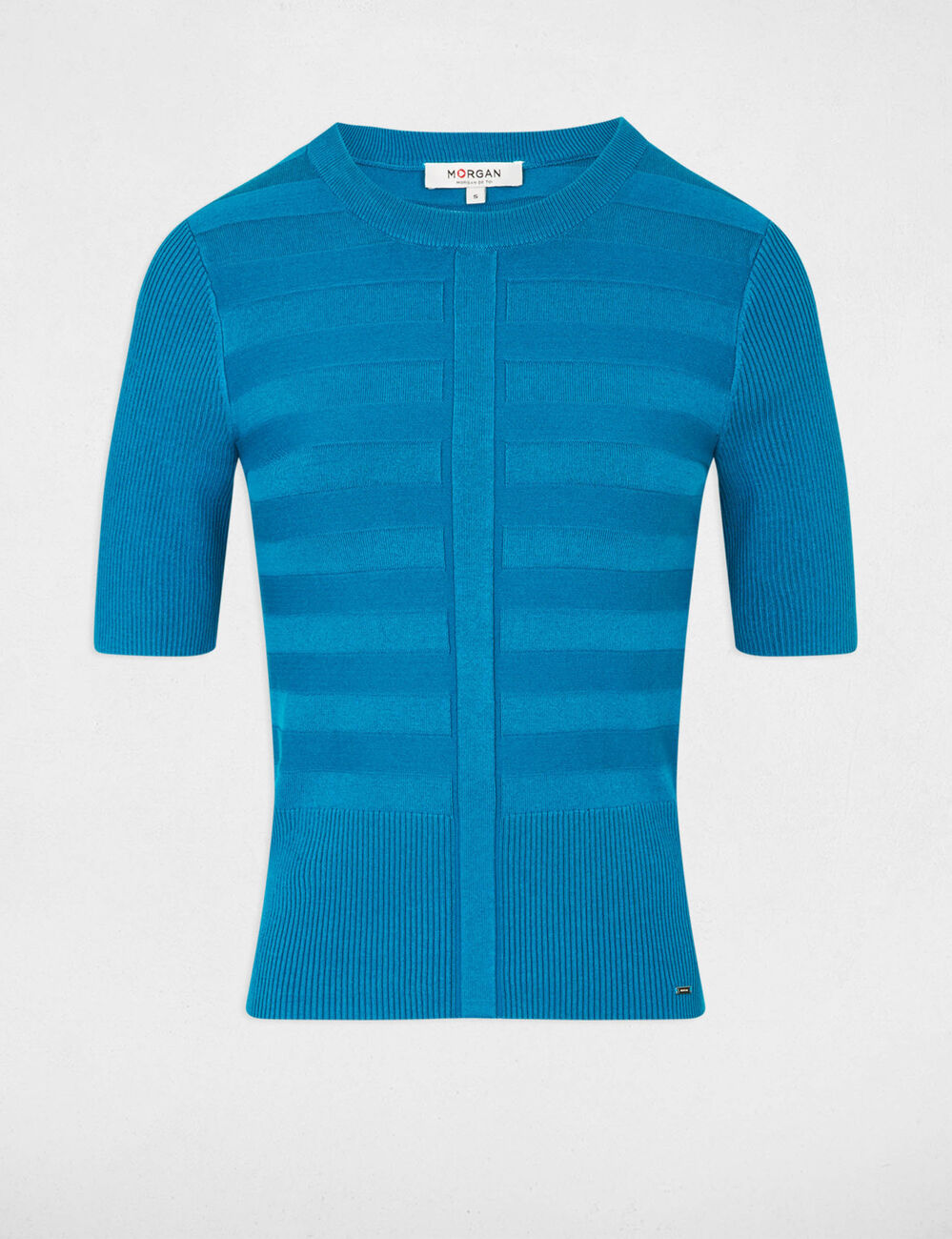 Trui ronde hals korte mouwen bleu vrouw