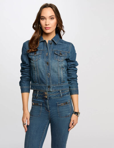 Korte denim jas stone washed denim vrouw