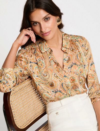 Top satin col &agrave; revers multicolore femme