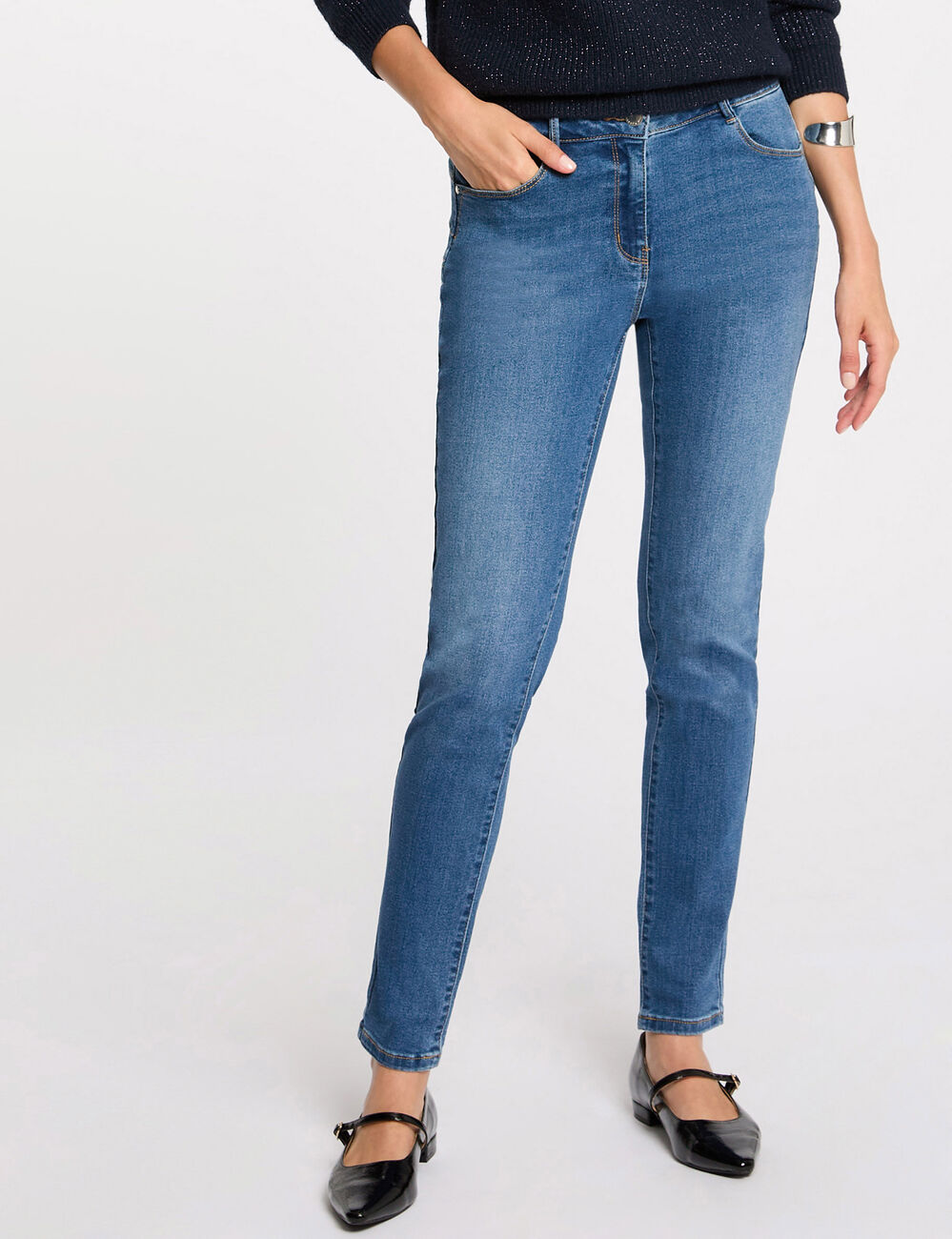 Jeans slim taille standard denim stone femme