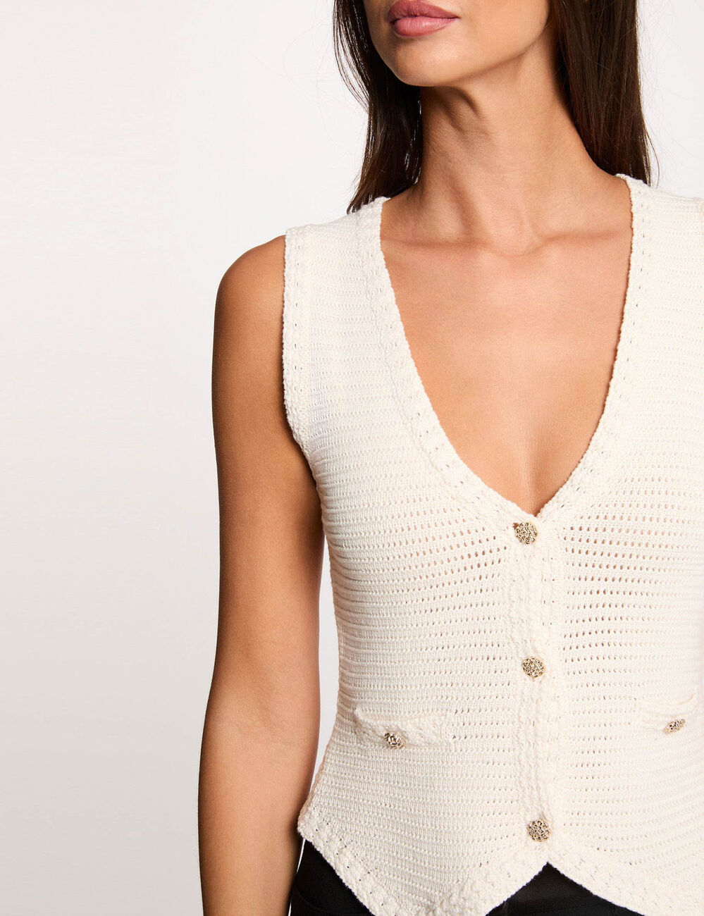 Mouwloos vest ivoor vrouw