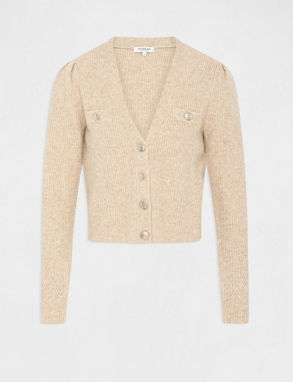 Vest met lange mouwen en knopen beige vrouw