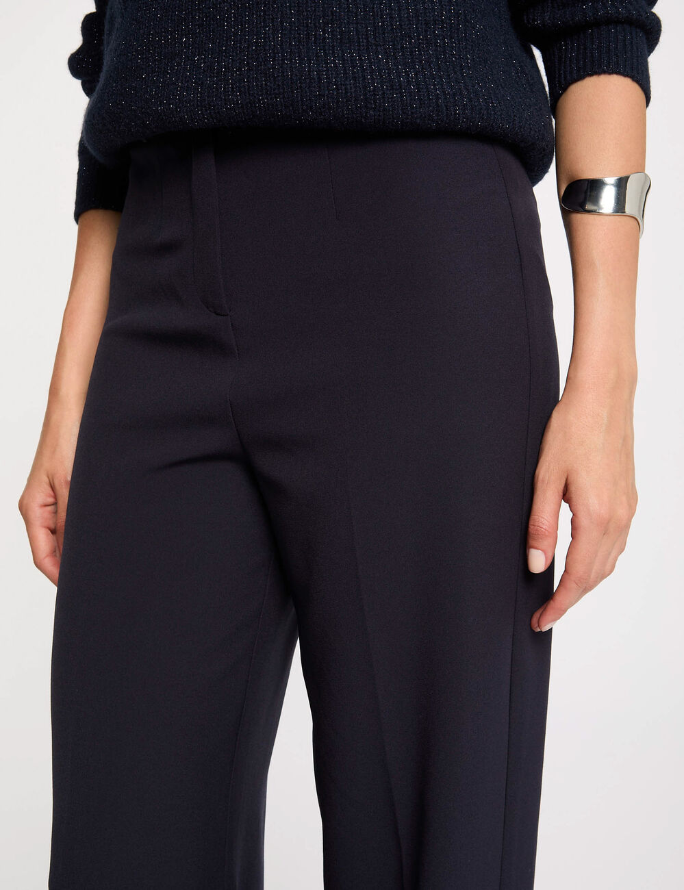 Rechte broek met plooitjes marineblauw vrouw