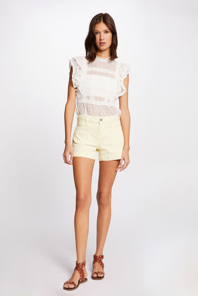 Short droit avec détail tressé jaune paille femme
