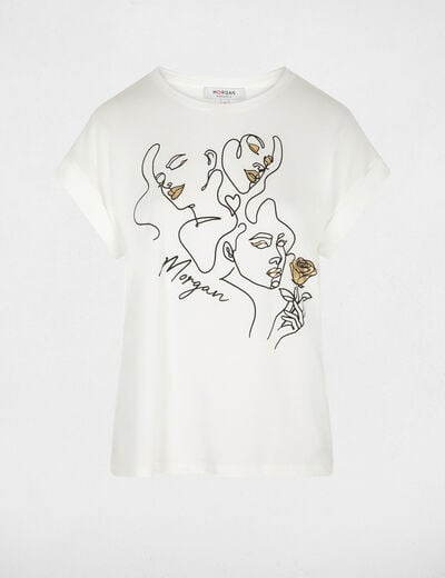 T-shirt col rond manches courtes blanc femme