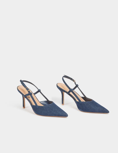 Slingback pumps stone washed denim vrouw