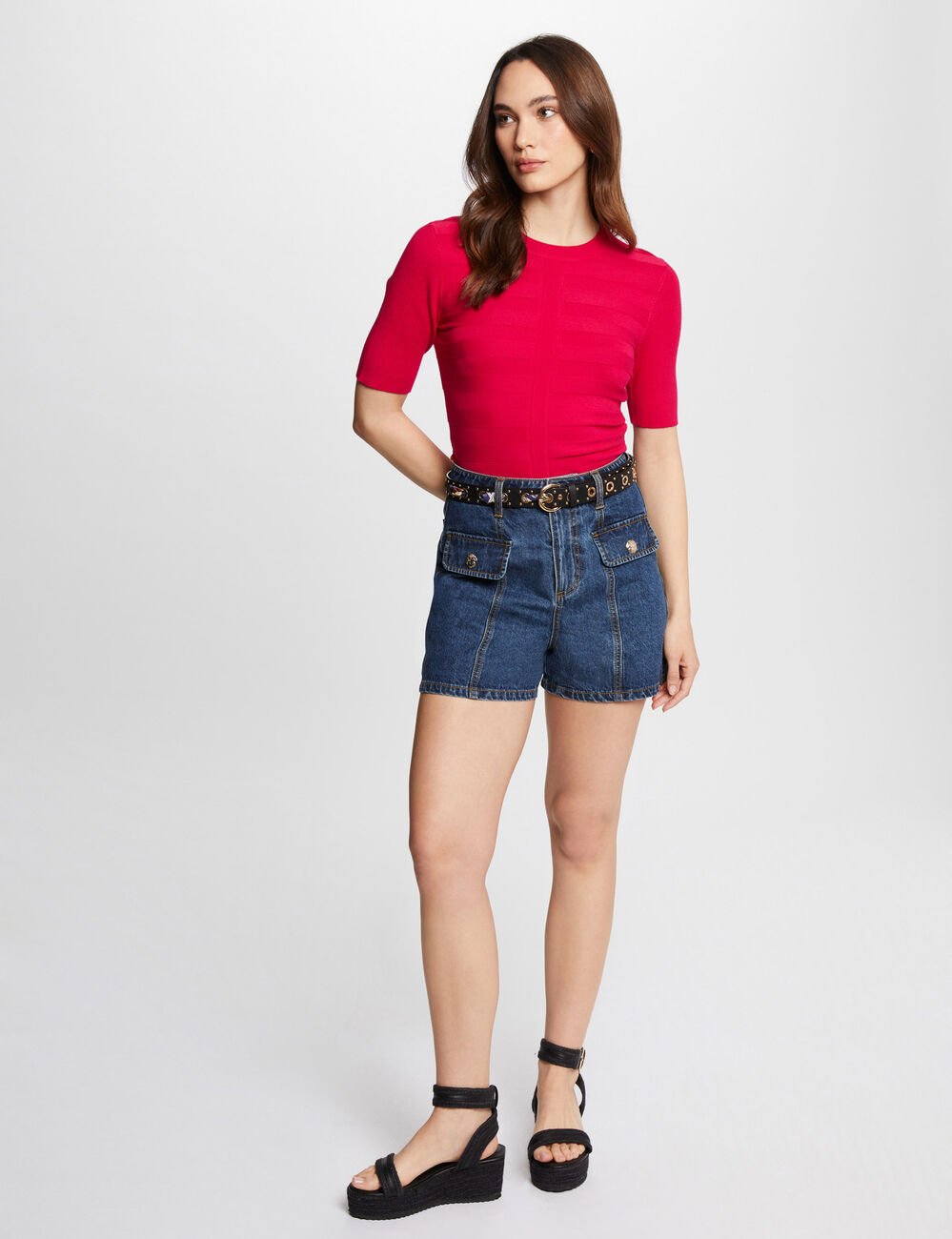 Trui ronde hals korte mouwen medium roze vrouw