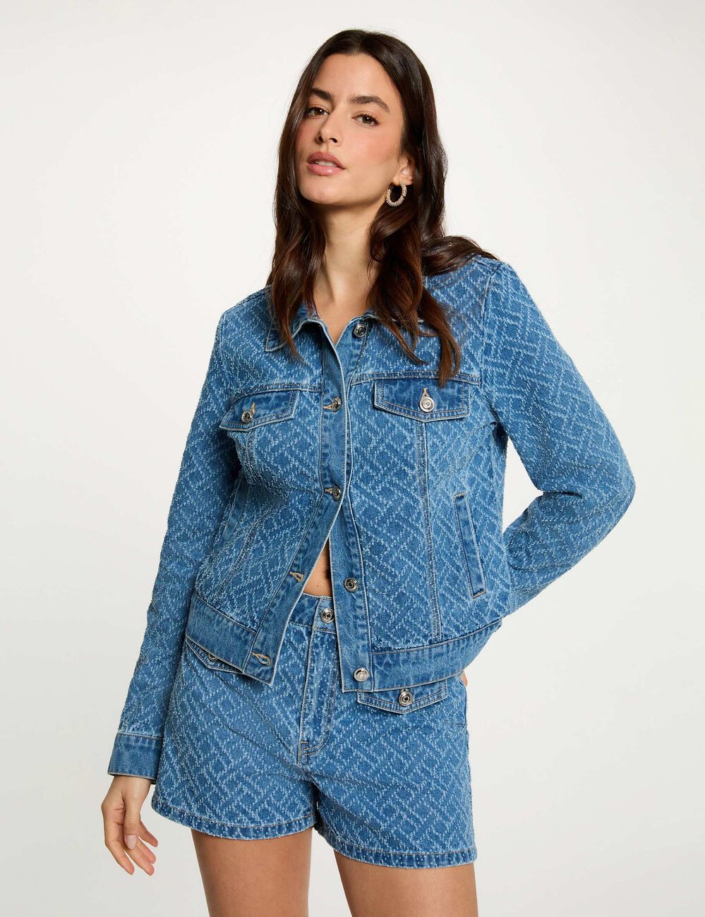 Short jacquard chevron denim stone femme