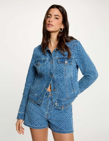 Short jacquard chevron denim stone femme