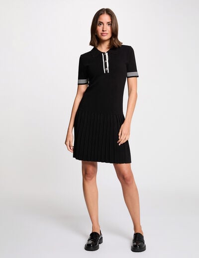 Robe tricot col polo noir femme