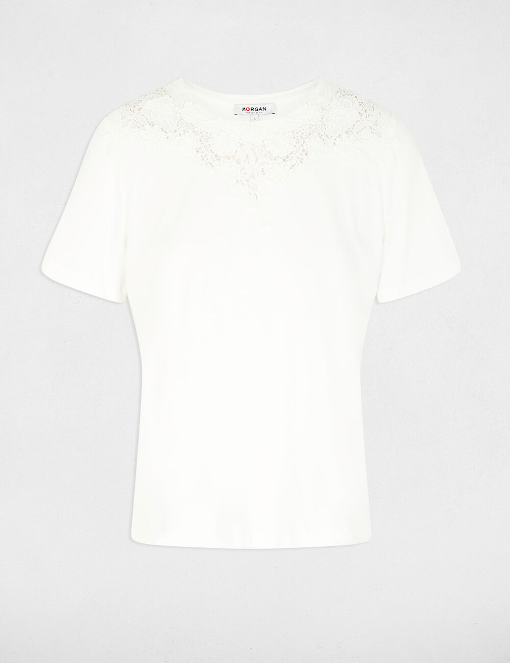 T-shirt kant ronde hals helder wit vrouw