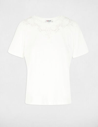 T-shirt kant ronde hals helder wit vrouw