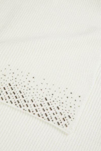 Écharpe tricotée avec strass beige femme