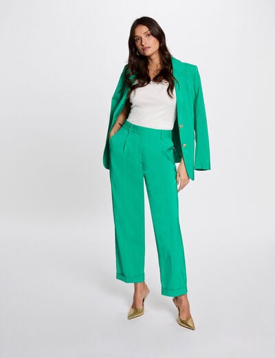 Pantalon droit à pinces vert émeraude femme