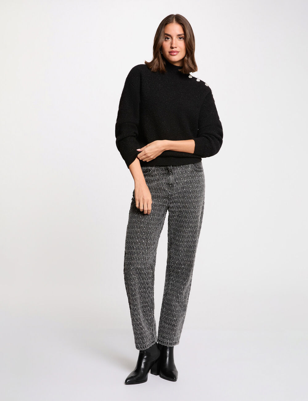 Hoge taille mom jeans mediumgrijs vrouw