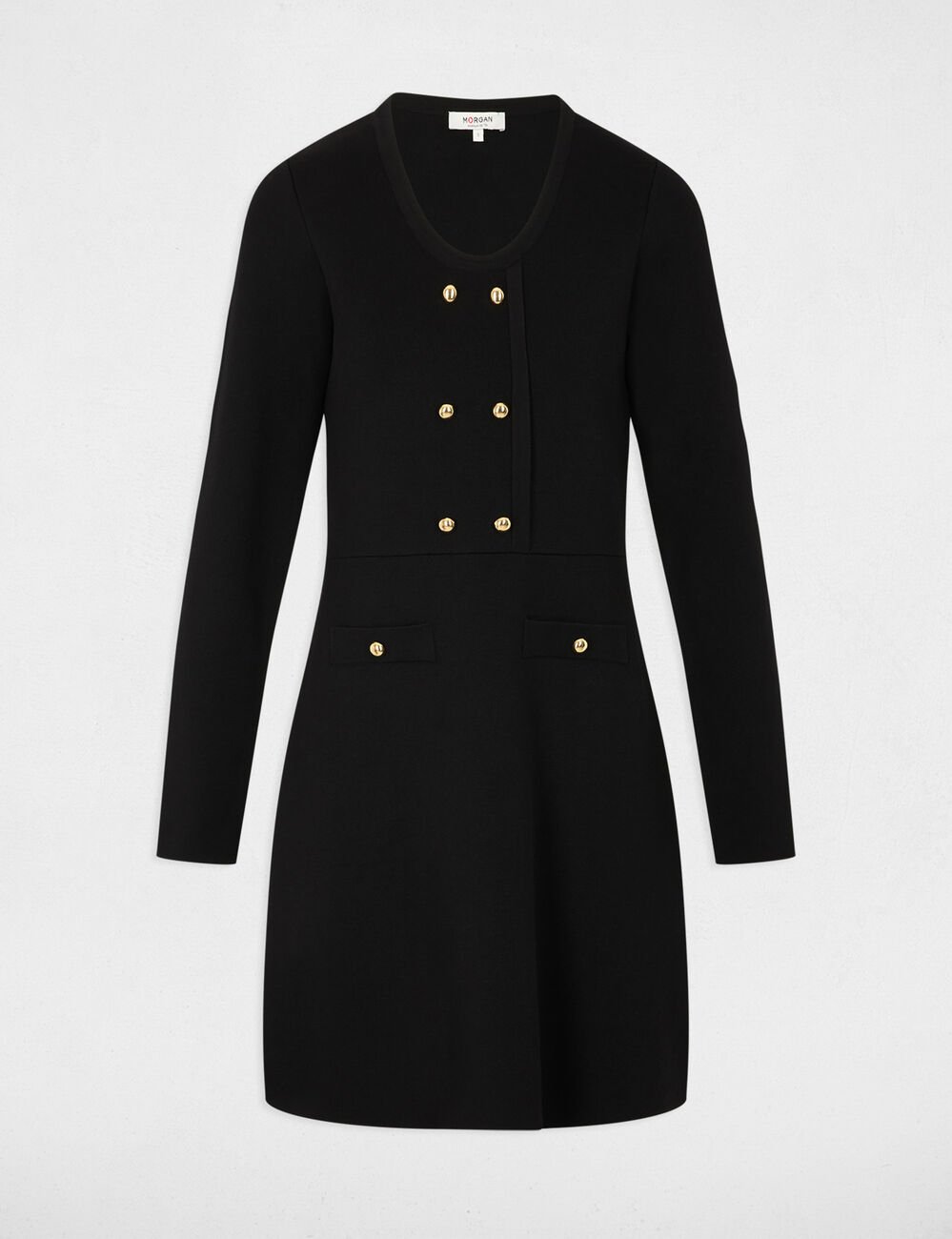 Robe tricot courte trap&egrave;ze noir femme