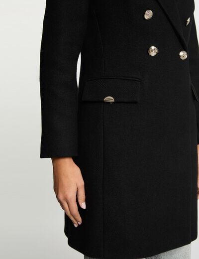 Manteau ajusté col tailleur noir femme