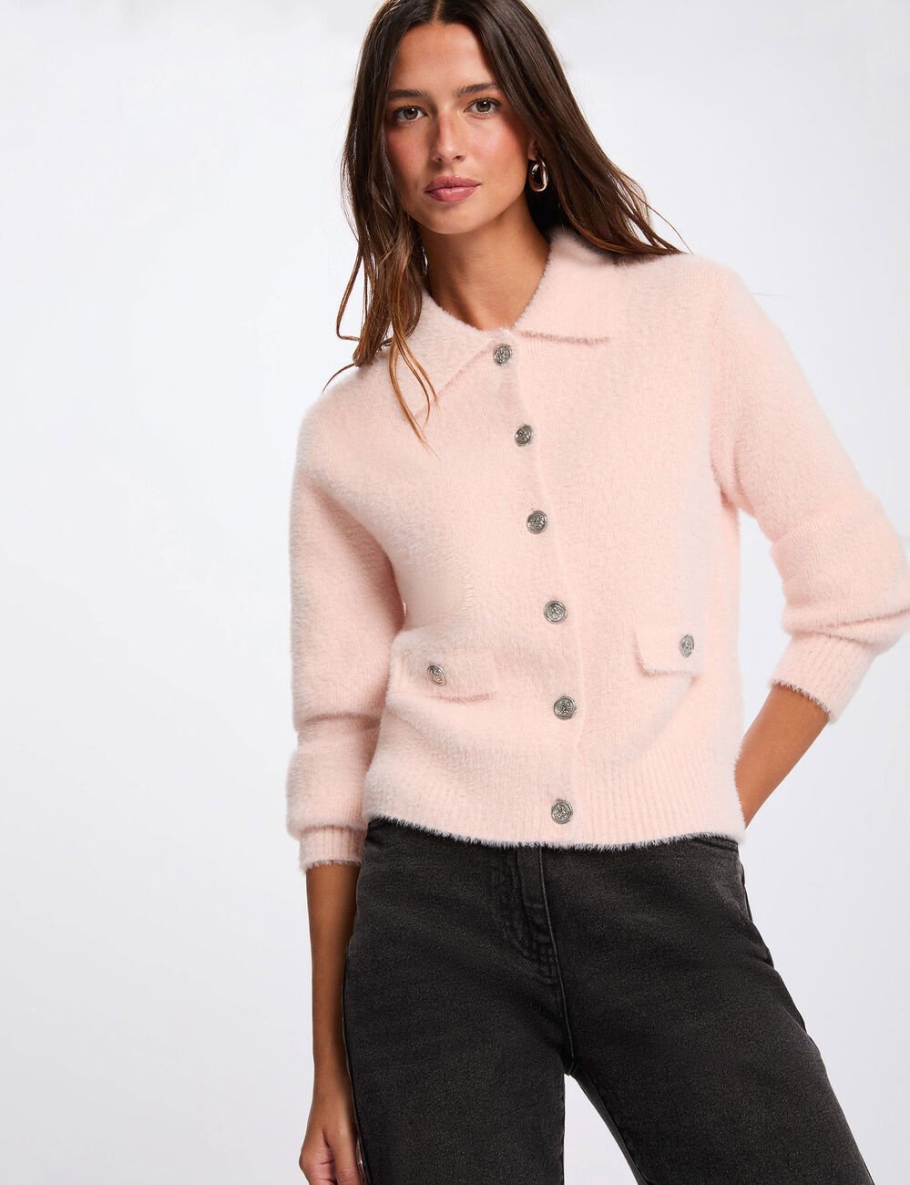 Veste fluide col à revers rose clair femme