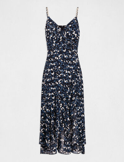 Uitlopende jurk met abstracte print bleu vrouw