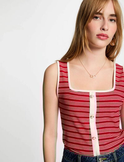Gestreepte mouwloze tanktop helder wit vrouw