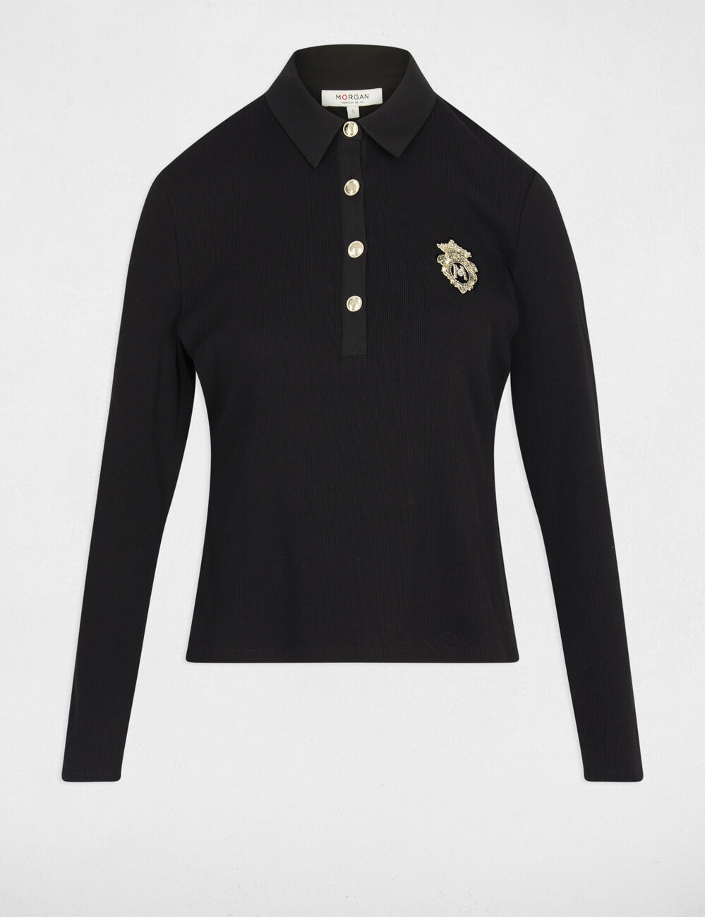 Maille cintrée col à revers noir femme
