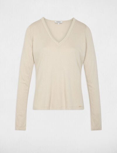 T-shirt cintré col v ivoire femme