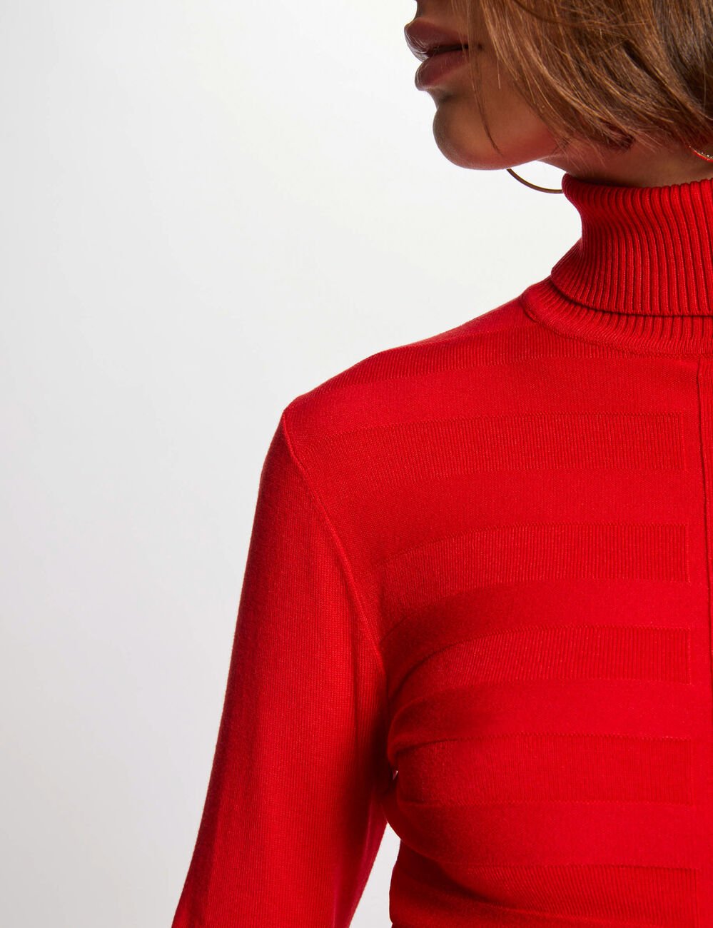 Pull col roulé ajusté rouge femme